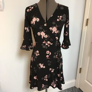 Candies black flowered faux wrap dress